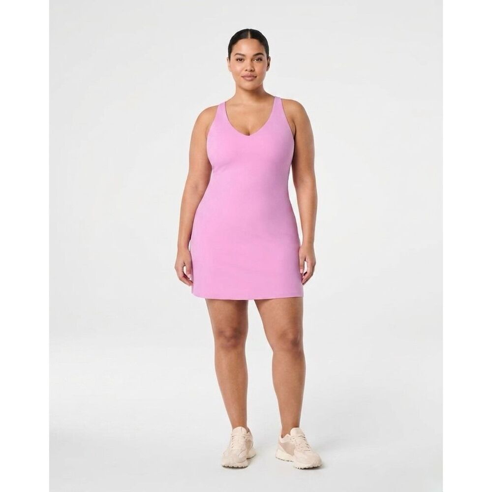 SPANXshape Get Moving V-Neck Athleisure Dress In Pink Petunia Size 1X